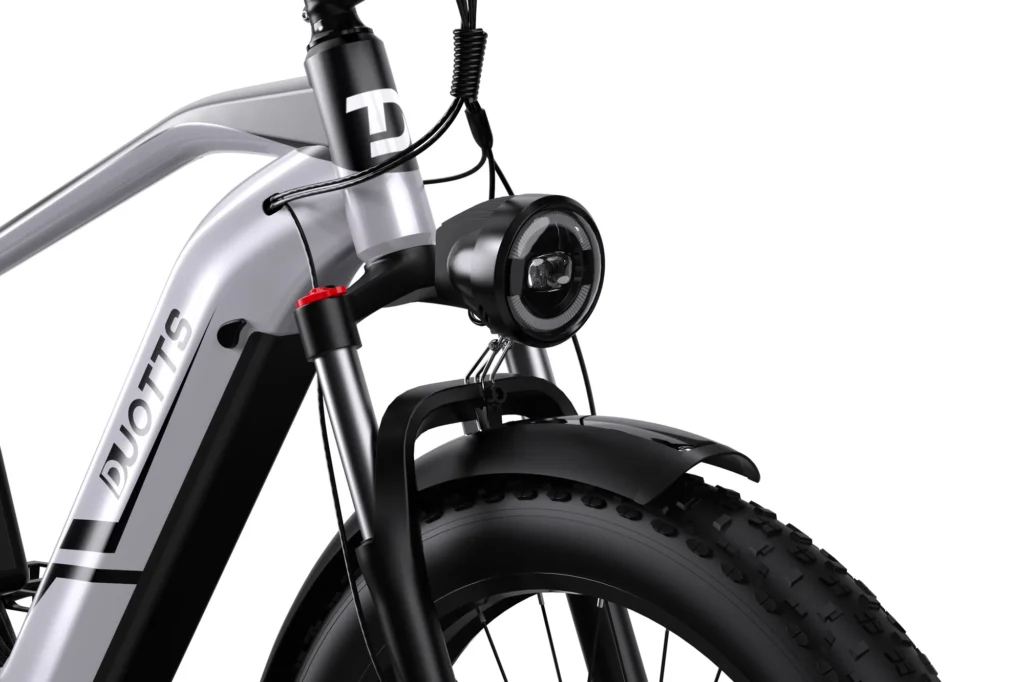 DUOTTS F26 – Power, Performance & Precision in One E-Bike⚡ detail duotts f26 dual motor ebike silvery white headlight